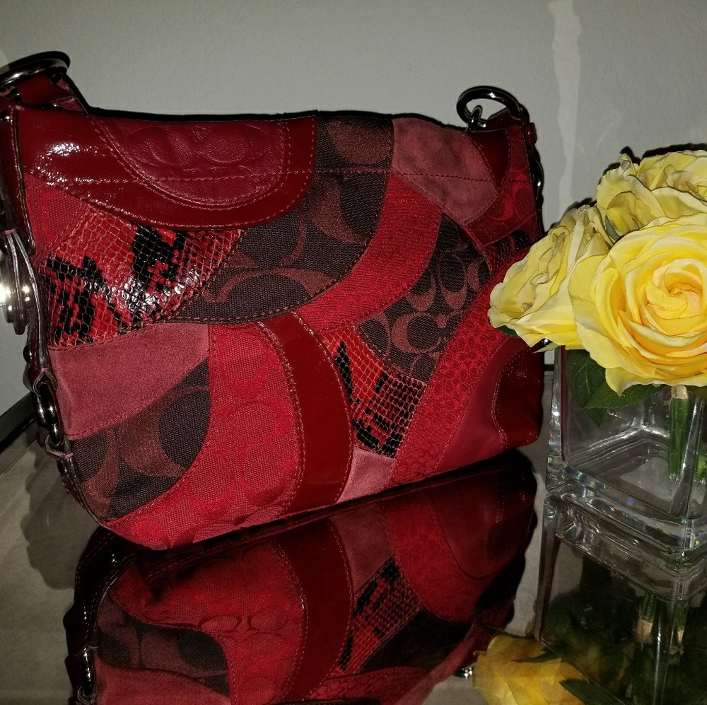 Coach Red Suede Leather Hobo Purse